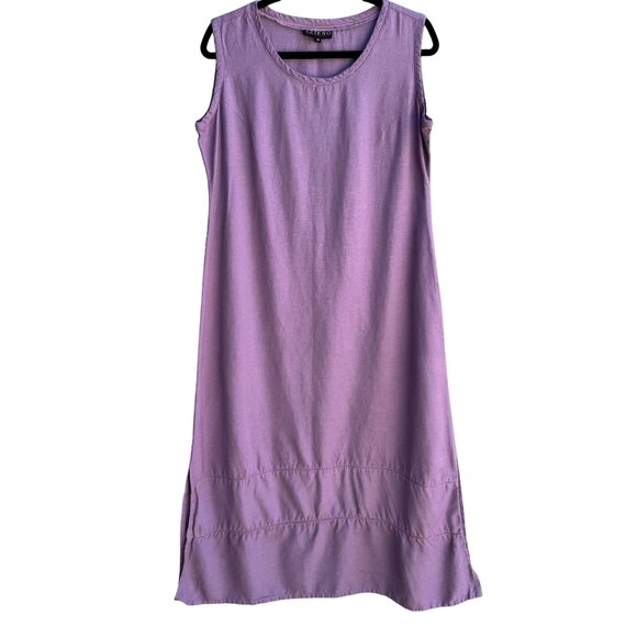 Azieno Vintage Womens Sleeveless Purple Linen Tiered Hem Side Slit Maxi Dress M - Picture 1 of 8